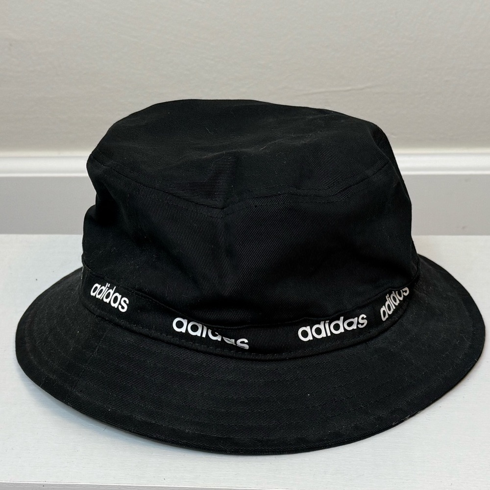 adidas Black Bucket Hat with White Logo Band